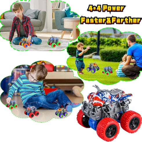 Monster Truck Toys - 4 Pack Friction Powered Toy Motorcycle Cars Push and Go Car Truck Playset for Boys Girls Toddler Aged 3 4 5 6 7 Year Old Gifts for Kids Christmas Birthday Party