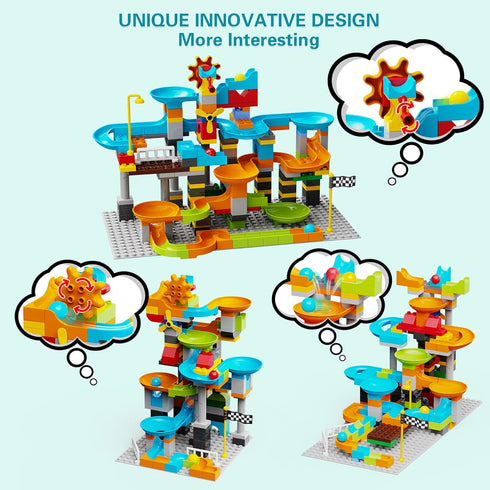 JIXIn 3in1 Marble Runs for Kids 4-8, Building Blocks Compatible with LEGO DUPLOS, 164 Pcs Classic Big Block
