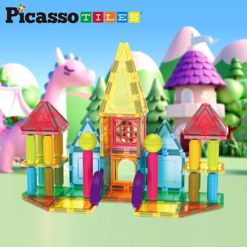 82 3+ PicassoTiles Piece Magnetic Sticks and Magnet Tiles Construction Building Block Toys for Toddlers, STEM Learning