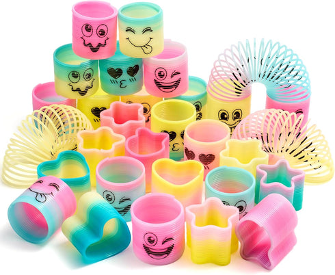 240 JOYIN Pcs Spring Rainbow Party Favor, Mini Plastic Coil Spring Toy, Fidget Stress Coil Mini Springs Bulk Toys