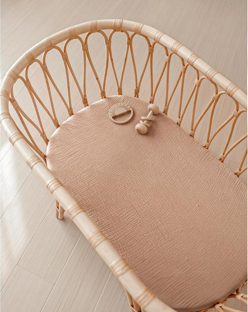 2 Pack Konssy Muslin Fitted Bassinet Sheets for Baby Girl Boy, Soft Breathable Baby Bassinet Sheets Fit for Bassinets