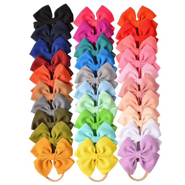 Prohouse 30 PCS Big Bows Baby Nylon Headbands, Hair Bows Elastics for Baby Girls, Newborn Infant Toddler Accessories