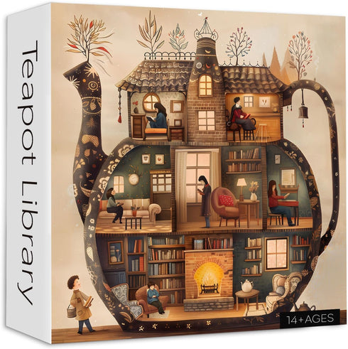 PICKFORU Teapot Library Puzzles for Adults 1000 Pieces, Vintage Bookshelf Book Puzzles Room