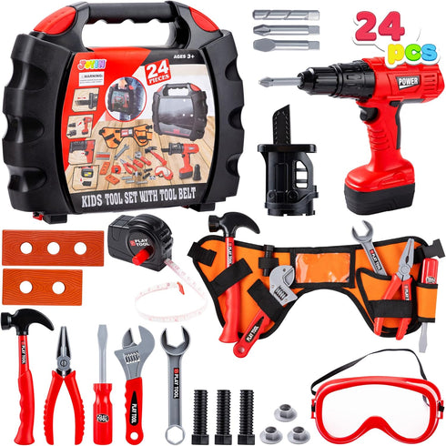 JOYIN 24Pcs Kid Tool Set, Pretend Play Toddler Tool Toy with Electric Toy Drill in Carry Case