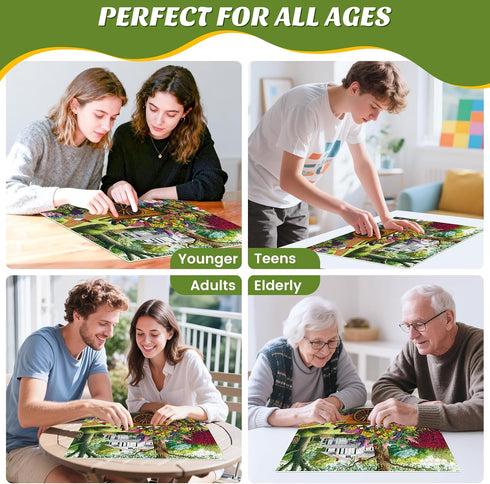 500 500 20.5 15 Pieces Puzzle for Adults,Birds and Flowers Puzzle,Recycled Cardboard House,Tree,Landscape Puzzles