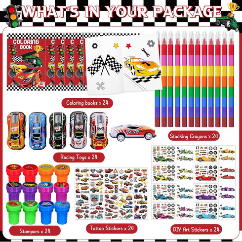72 Cinrobiye Pcs Race Car Coloring Book Bulk,Checkered Flags Racing Party Favors Goodie Bags Fillers, Let's Go Racing