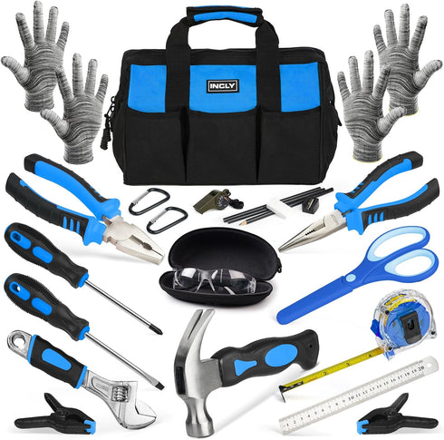 INCLY 24 PCS Kids Real Tool Set with Tool Bag, Boys Small