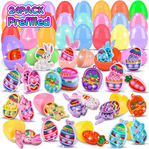 KissFree 24PACK Prefilled Easter Eggs with Easter Pop Toys, 2.75inch Easter Eggs