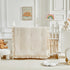 3 Set Pieces Tufted Crib Bedding with Ruffle Fringe, Beige Ruffled Comforter with Fitted Sheet and Bed Skirt , Soft