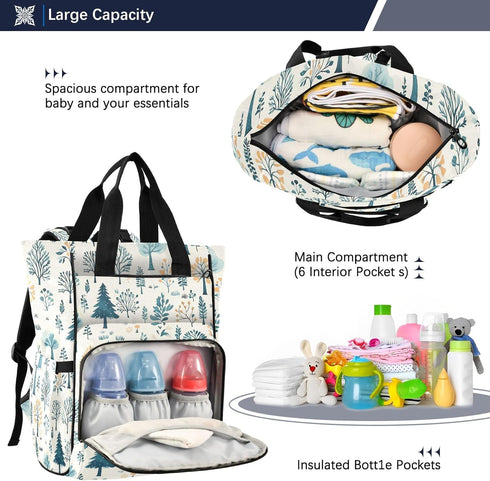 SUABO Backpack Various Blue Green Tree Pattern Baby Diaper Bag Large Bag Waterproof Travel Diaper Bags for Moms
