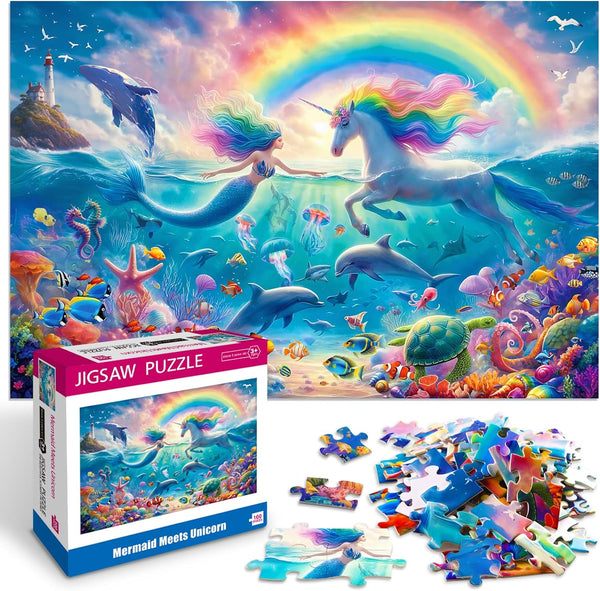 100 Piece Puzzles for Kids Ages 6-10 - Mermaid Unicorn Puzzle for Girls and Boys