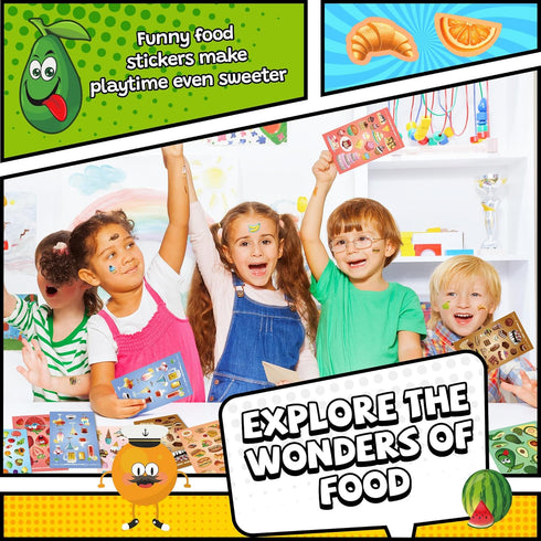 HORIECHALY Scratch and Sniff Stickers, 48 Sheets 12 Scents, Funny Scented Fruit and Food Pattern for Kids