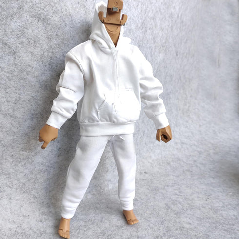 SSbeauty M 1/6 12" Custom Scale Man Oversized Hoodie + Trousers Pant Outfit for Male Action Figure Doll Clothes (White)