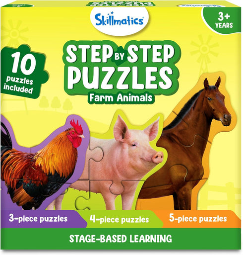 Skillmatics Step by Step Puzzle - 40 Piece Farm Animal Jigsaw, Educational Montessori Toy for Kids Ages 3-5+