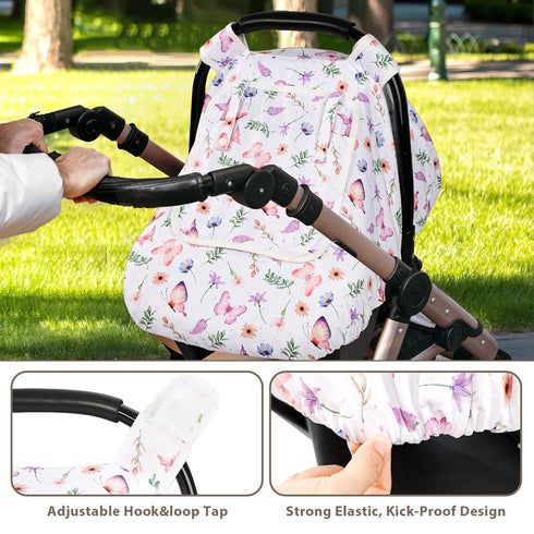 Pack Set of Baby Car Seat Cover and Nursing Pillow Cover with Beautiful Buitterfly Patterns