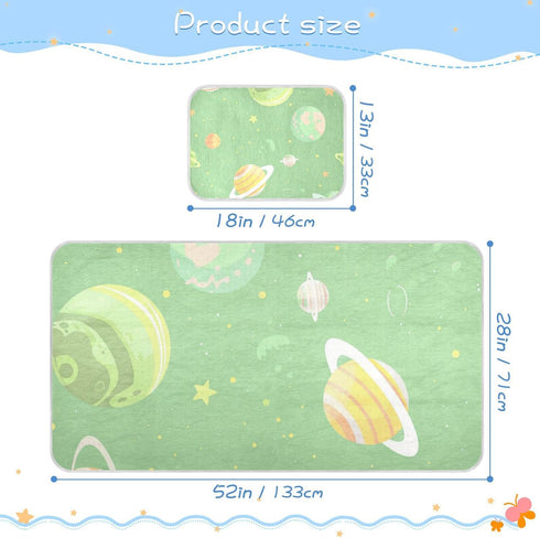 SyXIOP 28" 52" Cartoon Illustration Space Soft Green Cooling Baby Crib Mattress Protector x Washable Pads Washable
