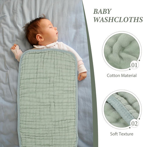MUELODSIC 6-Layer 2550cm Set 6 Cotton Towels Muslin Burp Cloths Soft Washcloths for Newborns Dark Green of for Bathing
