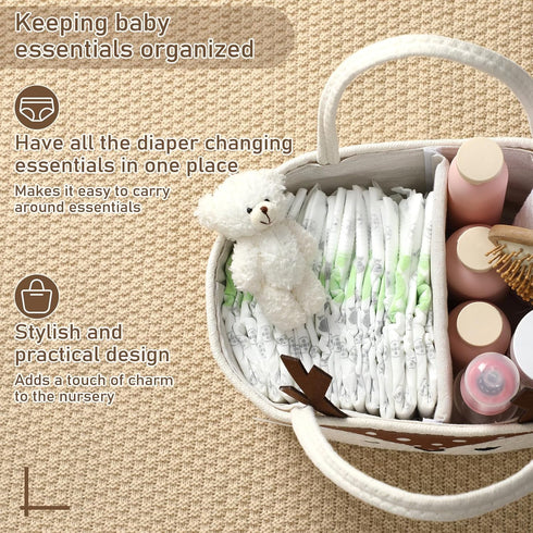 Weysat Cute Deer Baby Diaper Caddy Organizer Cotton Rope Diaper Caddy Basket Woodland Nursery Decor Portable Organizer