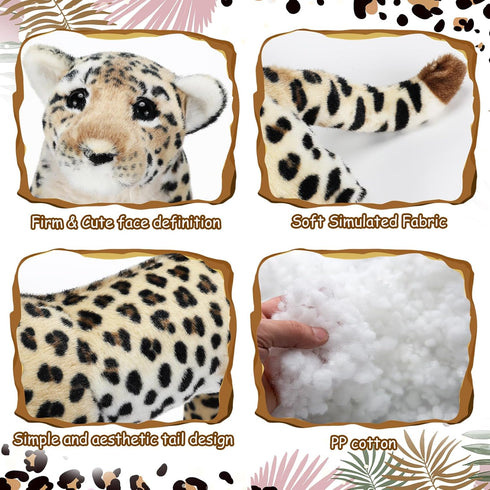 15'' Tiger Stuffed Animal, Realistic Plush Toys, Leopard Lion Tiger Pillow for Boys Girls Animal Parties (Leopard)