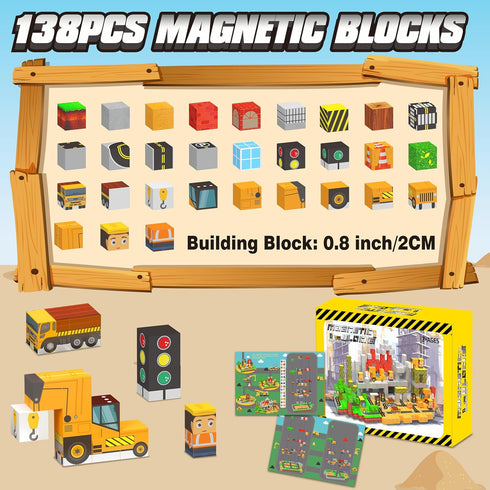 138PCS Set, 3 4 5 6 7 8-12 Magnetic Blocks - Magnetic Building Blocks Magnet Block Cubes Construction STEM Montessori
