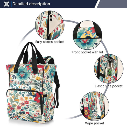 YANENDIE Backpack, Backpack Backpack Floral Theme Diaper Bag Unisex Travel Baby Diaper Bags with Stroller Straps