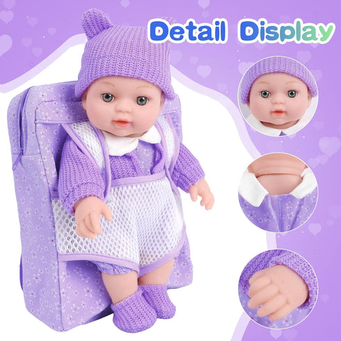 ZNTWEI 12 Inch Backpack Playset Backpack, 3 Baby Doll with Washable Dolls and Accessories Includes Bottles, Nipple