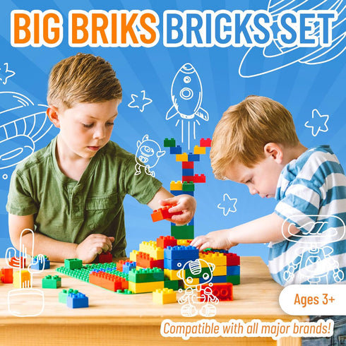 Strictly Briks Large Building Blocks Set for Kids - 108 Pieces in Blue, Green, Red, Yellow