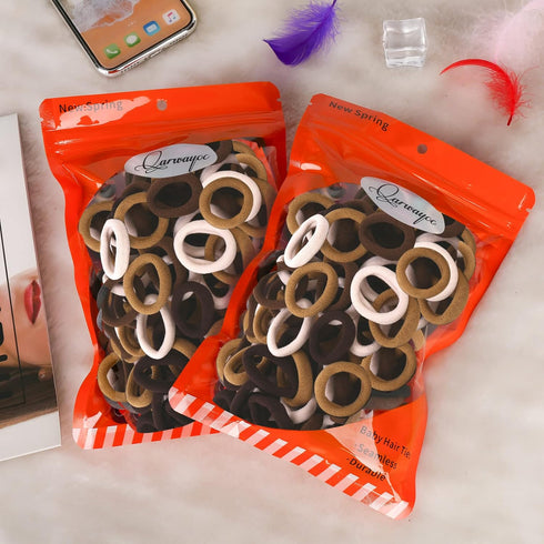 Qarwayoc 1 Inch, 4 Mini Hair Ties for Girls, Toddlers and Infants - Tiny No Damage Ponytail Holders and Bands (Diameter