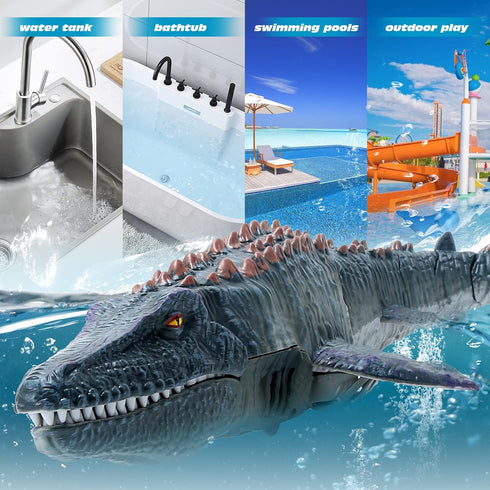 3 4 5 6 7, Swimming fromeasy Remote Control Dinosaur Toys for Kids Mosasaurus Diving Toys RC Boat with Light and Spray