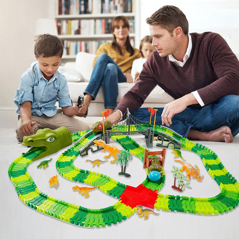 BEMITON Dinosaur Toys Race Car Track - Create a Dinosaur World Road Race Set for Kids Ages 3-7, Christmas Gifts