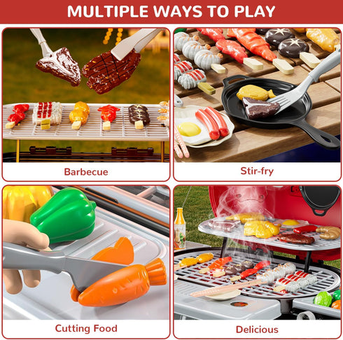 Yiwsnust Set Set Playset, 2 4-8 Kids Play Grill Kitchen Toys: BBQ Outdoor Toys Play Grill with Smoke Sound Light