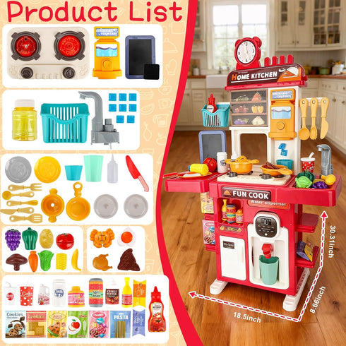 Drmukie Set Playset 3 4 5 Upgrade Toy Kitchen for Kids Toddlers Mini Kitchen with Spray Sink & Realistic Lighting