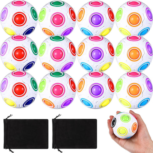 12 Pack Rainbow Puzzle Magic Ball With 2 Pcs Pouches - Fidget
