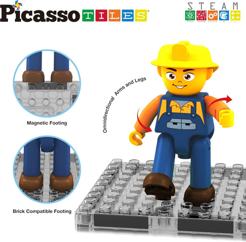 2-in-1 Playset 3+ PTU04 PicassoTiles Magnet Tiles Building Block Excavator & Backhoe Brick Compatible Construction
