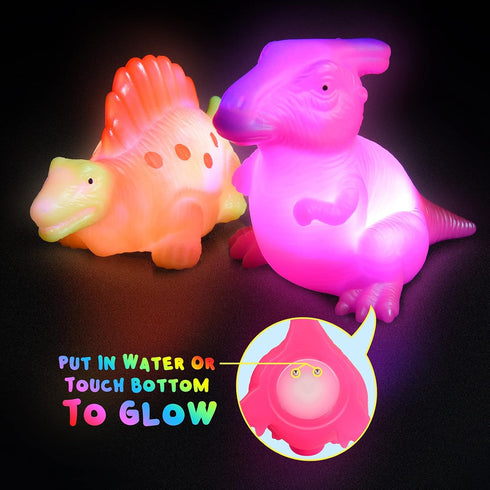 Baby Bath Toys for Toddlers 1-5, 6 Packs Light Up Floating Dinosaur Toys for Kids, Sensory Bathtub Games