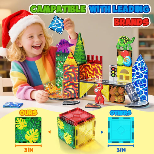 Magnetopia 3-5, Set 4-8 5-7, 3+ Dinosaur Toys Magnetic Tiles for Kids Lava Dinosaur World Magnet Tiles for Kids Ages