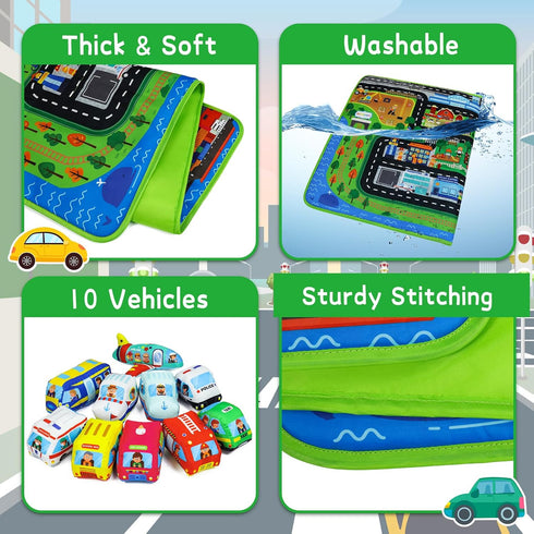 Set 1 10 47x30inches Dr.Rapeti Soft Toy Car for Babies Infants Toddlers Kids Oversize Play Mat Soft Toy Cars Washable