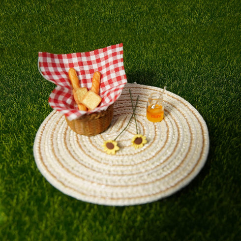 Miniature Food Dollhouse Accessories 9PCS Decor with 1:12 Scale Bread, Honey Basket, Picnic Cloth, and Flowers