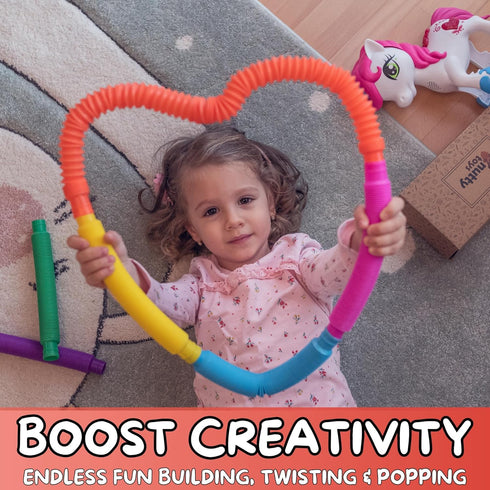Nutty Toys 4pk Pop Tubes Sensory Toys (Large) for Fine Motor Skills Learning, Top ADHD Autism Fidget Gifts