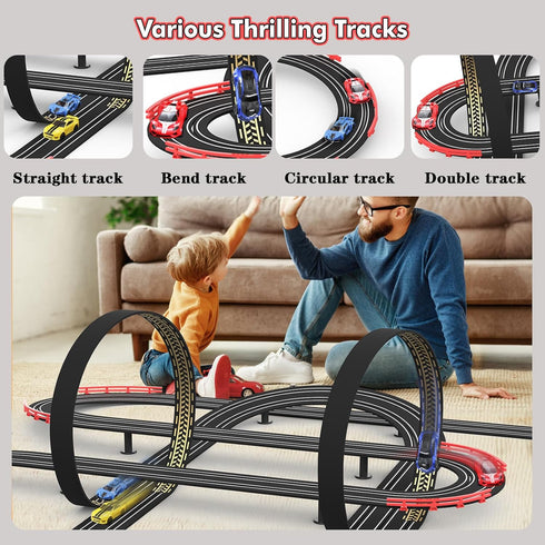 Teslala 32Ft Sets 4 2 6,7,8 Slot Car Race Track Electric Powered Racing Tracks for Boys and Kids ,Dual Racing with High