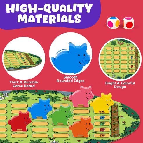 SkilLify 3-7, 2-6 Run Piggy Cooperative Board Game, Adorable Family Dice Game for Kids Ages Color Matching Board Game