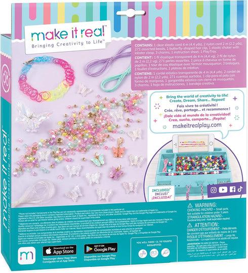 Make It Real: Butterfly Jewelry Set - Create 7 Pieces of Jewelry, 281 Pieces, includes Play Tray, DIY All-in-One Kit, Tweens & Girls, Arts & Crafts, Kids Ages 8+ by Make It Real