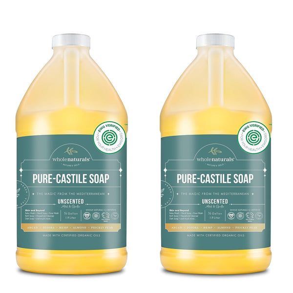 WHOLENATURALS Pure Castile Soap Liquid Unscented, EWG Verified & Certified Palm Oil