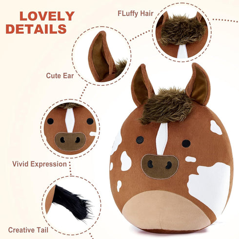 12" PEACH CAT Original Appaloosa Horse Stuffed Animal Cute Horse Plush Soft Plushies Toys Gifts for Kids Adults Brown