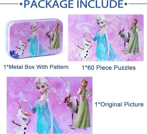 LELEMON 60 Piece Pretty Girl Puzzles for Kids Ages 4-8, Snowman Jigsaw Puzzles for Ages 3-5, Educational Learning Toys