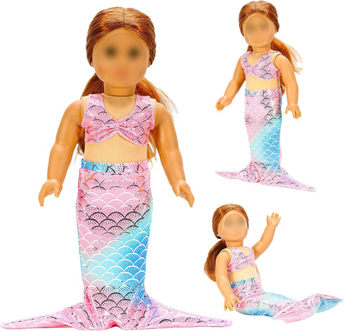 Barwa 18 Inch Doll Clothes Accessories - 3 Sets Princess Mermaid Tail Outfits, Dress, Swimsuit, Bikini Tops