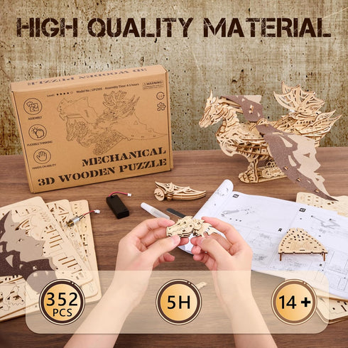 UPLIKE 3D 352pcs Wooden Puzzles for Adults: Dragon Ship Model Kits for Men - Brain Teaser Wooden Hobby Puzzle Toys