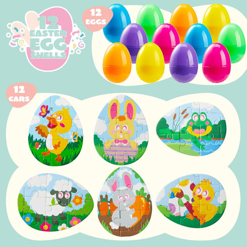 12 JOYIN Pcs Easter Eggs Jigsaw Puzzle for Egg Hunt Game, School Activities Rewards, Kids Party Favors, Easter Basket