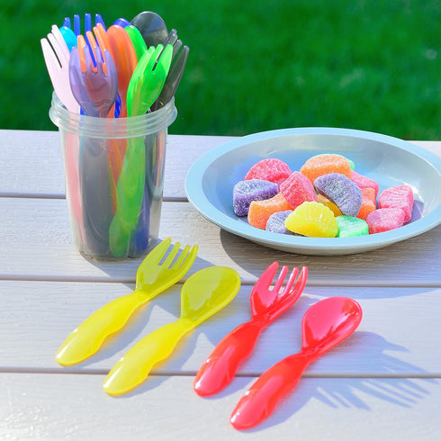 Youngever 18 Pcs Plastic Toddler Utensils, Large Size Plastic Kids Forks Spoons, Top Dishwasher Safe, Set of 9 Rainbow