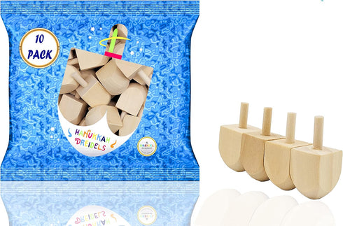 The Dreidel Company DIY Hanukkah Wood Dreidels, 1.5" Unfinished Natural Wooden Dreidels (10-Pack)